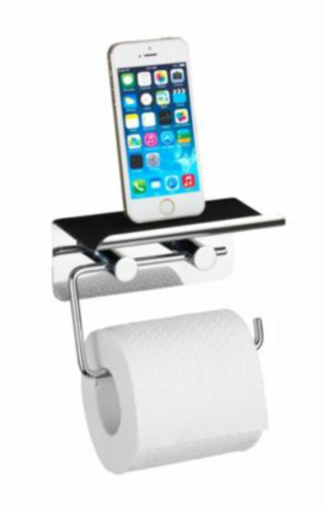 WENKO Toilettenpapierhalter mit Smartphone-Ablage Edelstahl, rostfrei silbe günstig online kaufen