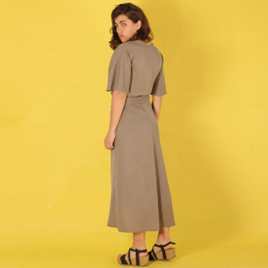 Langes Tencel Wickelkleid "Luma" In Violett Oder Grau-olive günstig online kaufen