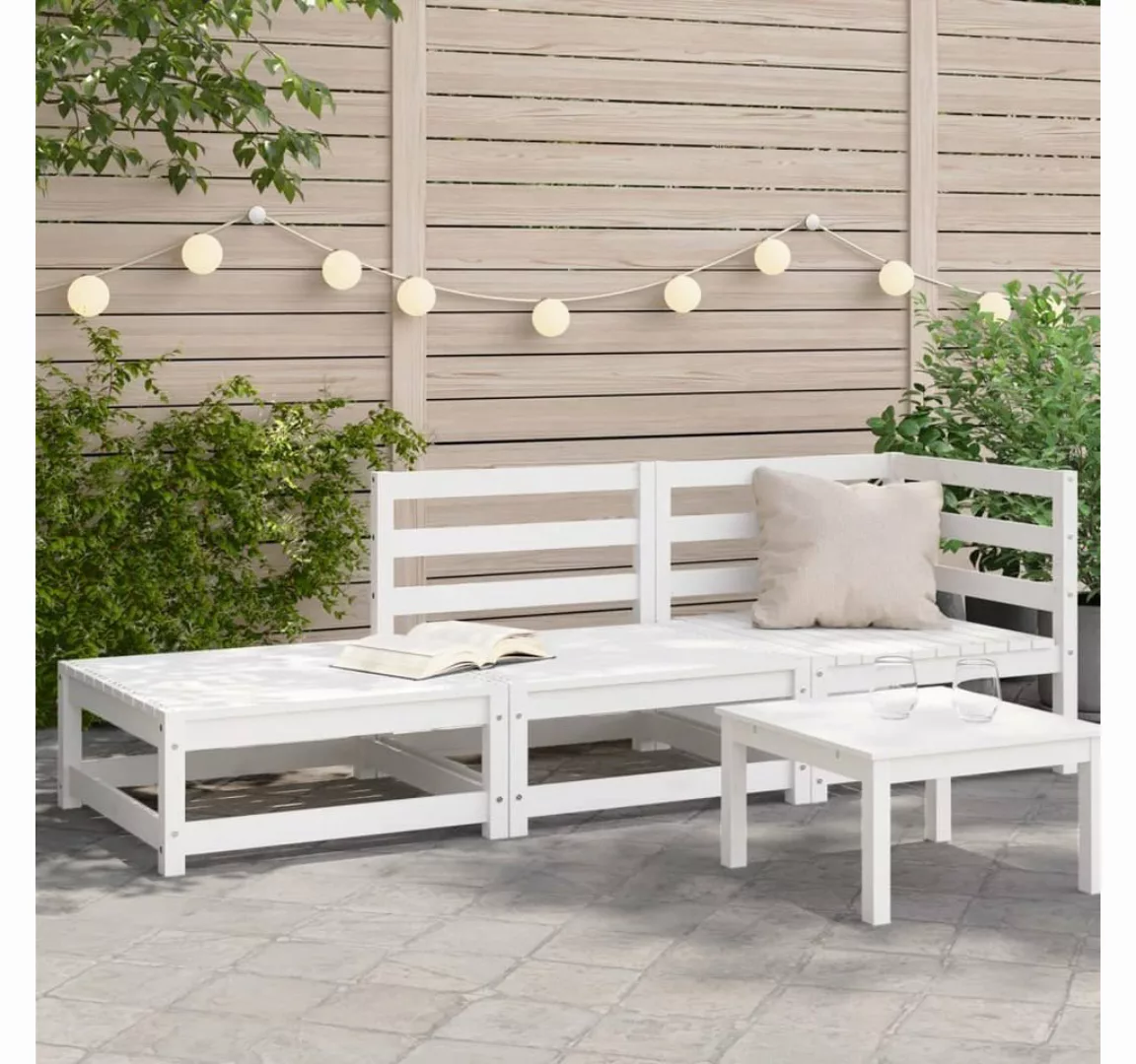 vidaXL Loungesofa Gartensofa mit Hocker 2-Sitzer Weiß Massivholz Kiefer, 1 günstig online kaufen
