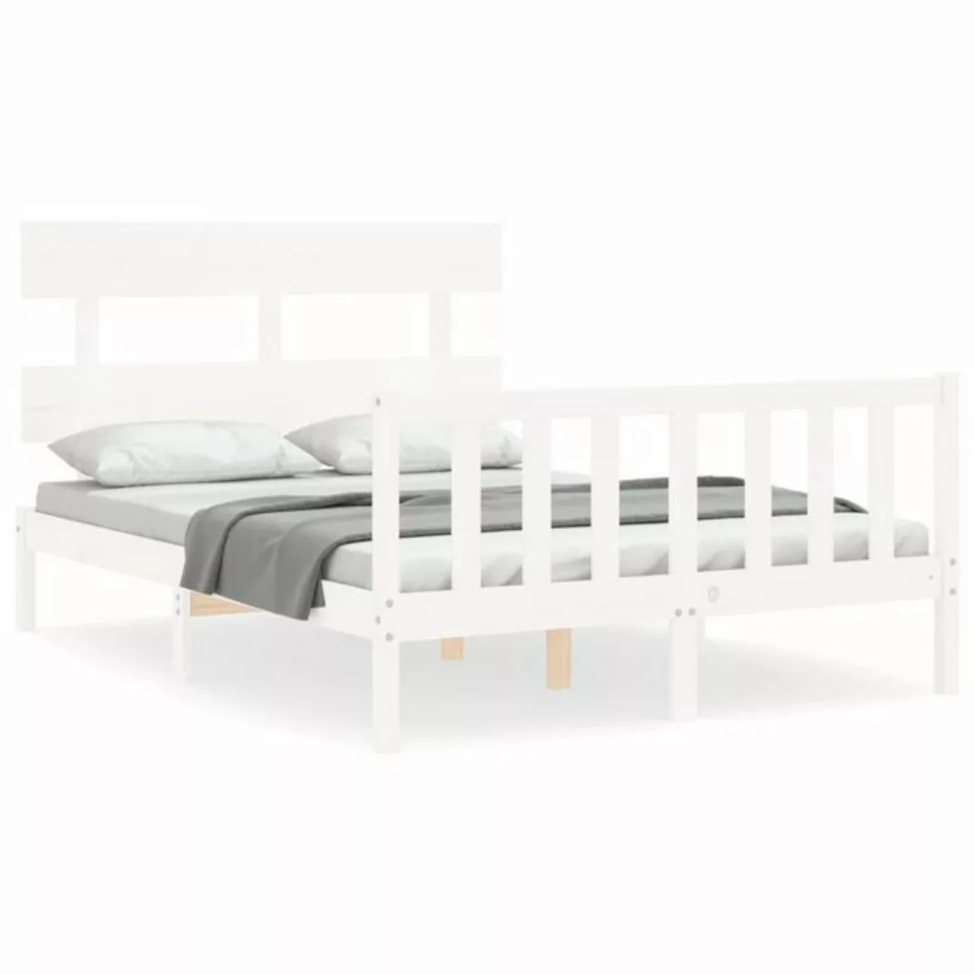 vidaXL Bettgestell Massivholzbett mit Kopfteil Weiß 140x190 cm Bett Bettges günstig online kaufen