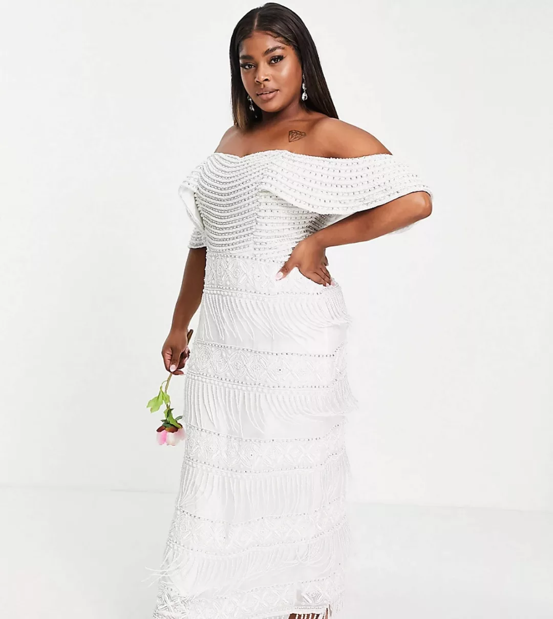 Virgos Lounge Curve – Bridal – Kleid in Weiß mit Carmenausschnitt günstig online kaufen
