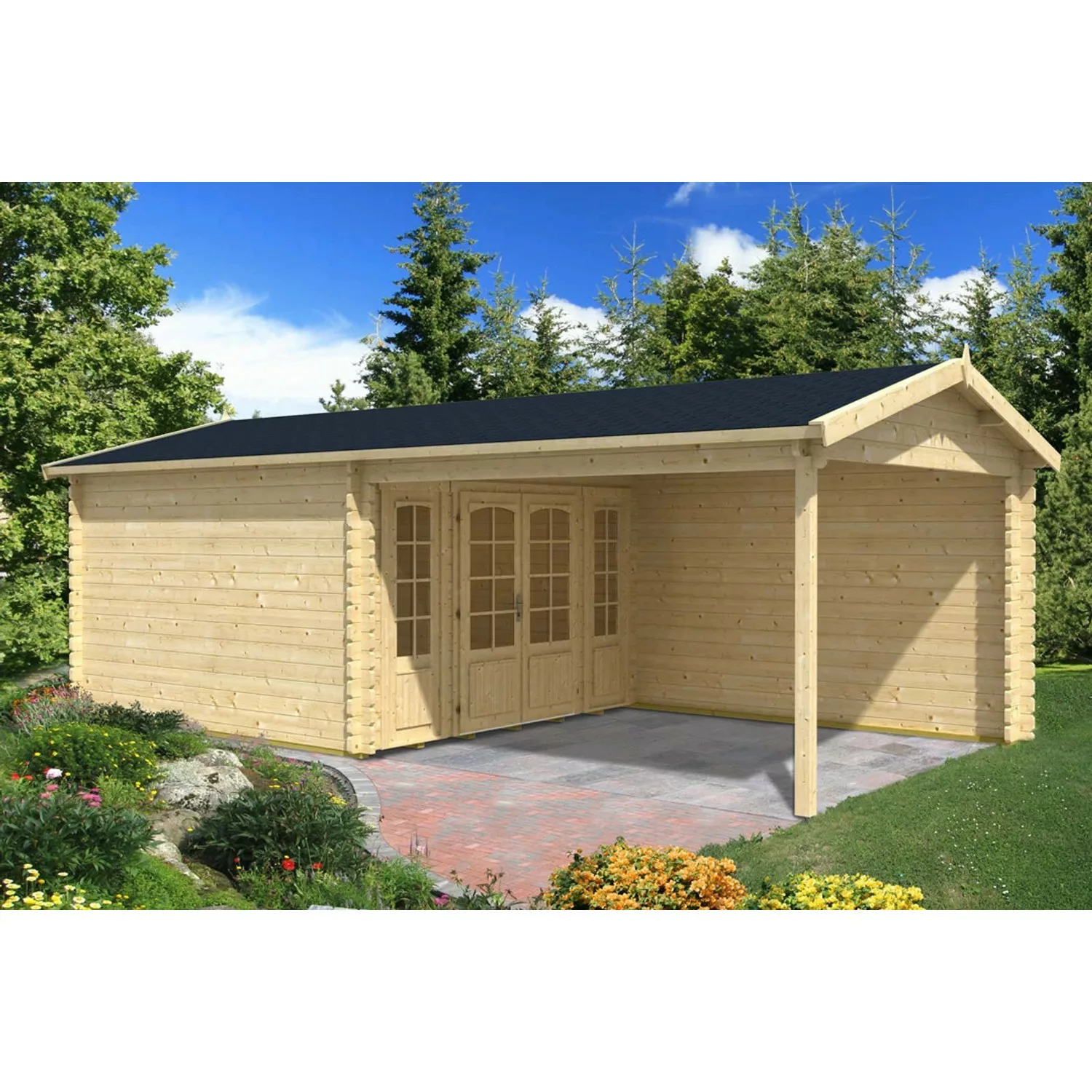 Finntherm Gartensauna Freiburg-44 ISO Naturbelassen 756 cm x 399 cm günstig online kaufen