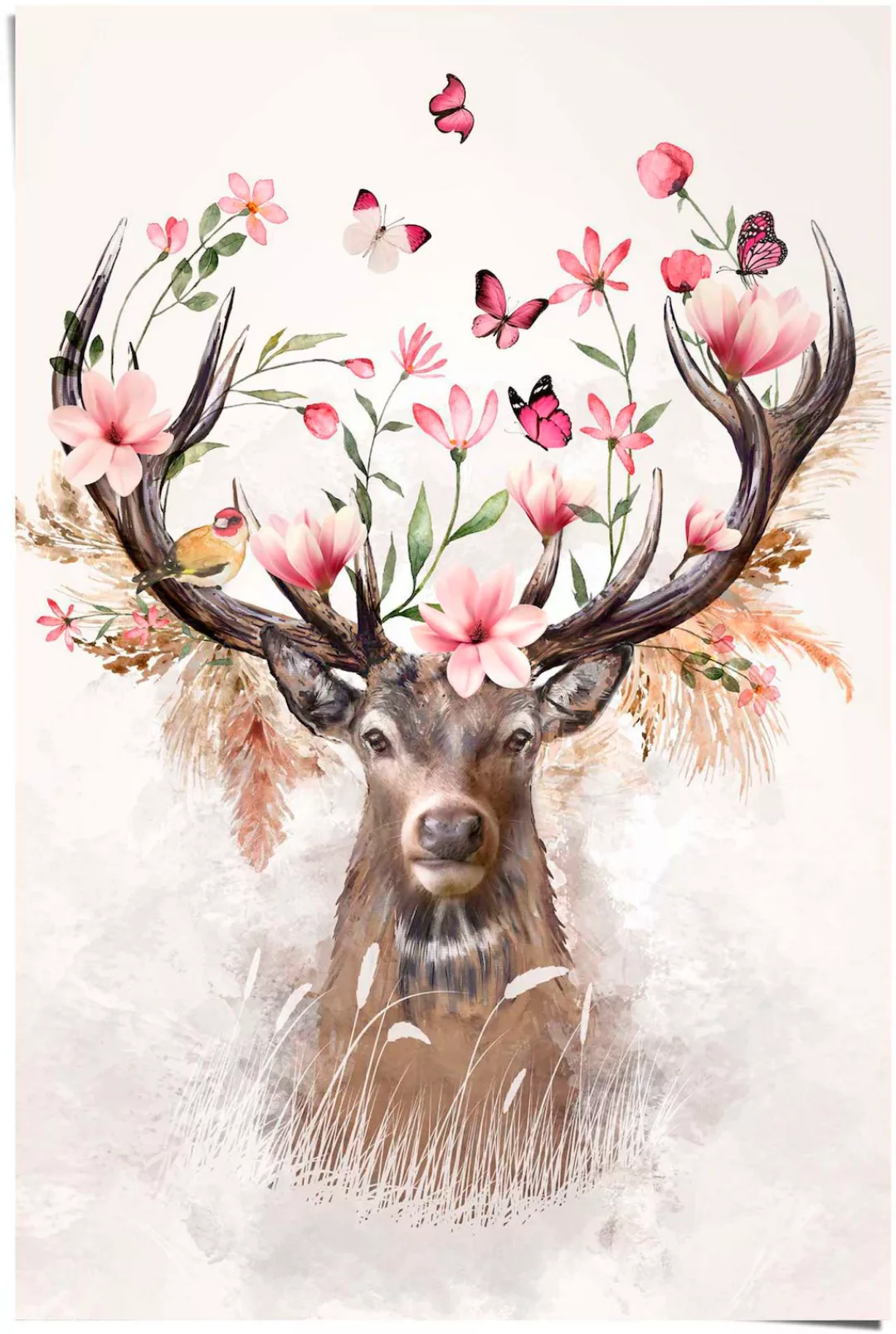 Reinders Poster "Hirsch in Blumen" günstig online kaufen