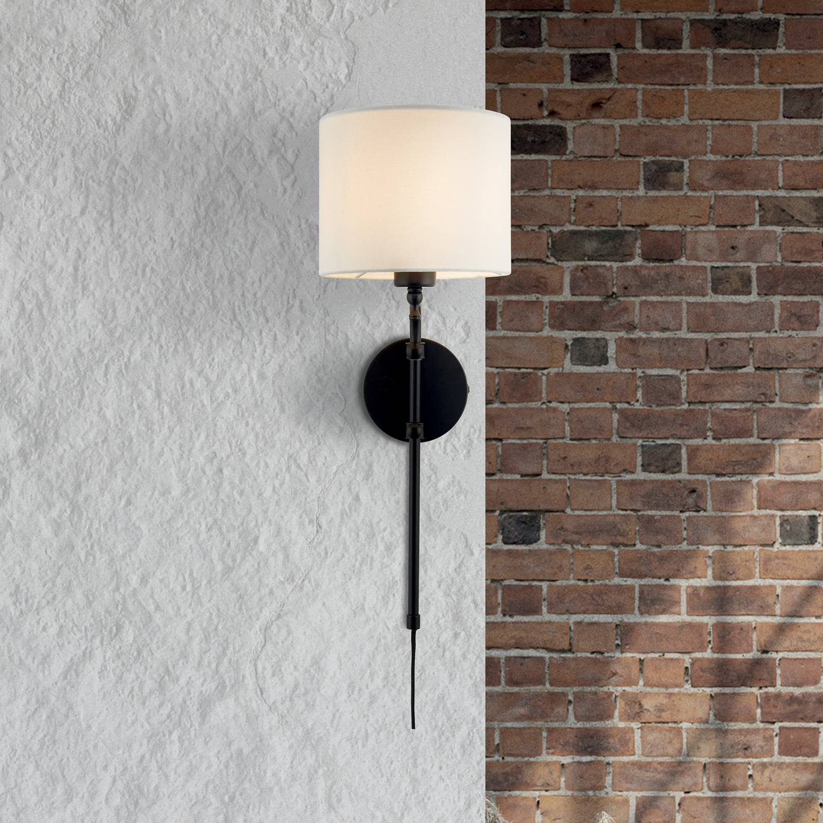 Wandlampe Munich, Stecker, schwarz/weiß, Leinen, verstellbar günstig online kaufen