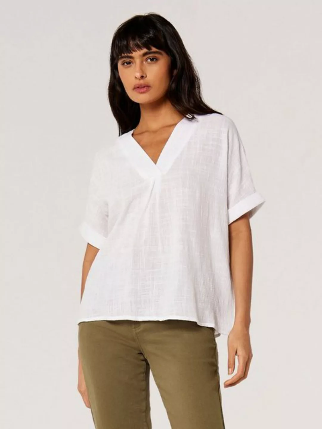 Apricot Klassische Bluse V Collared Shirt, mit Umschlagärmeln günstig online kaufen