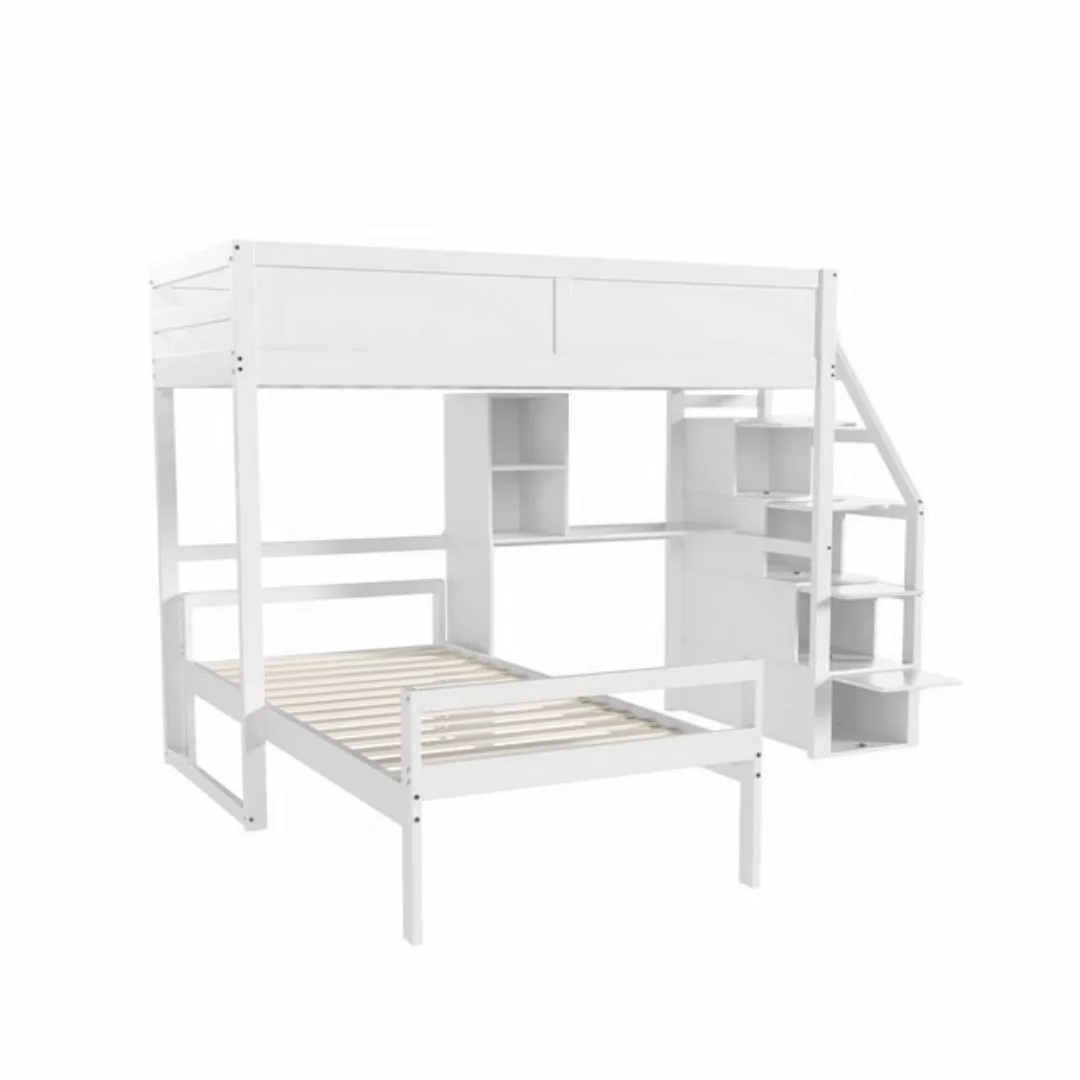 Flieks Etagenbett, Massivholz Kinderbett 90x200cm mit Stauraumtreppe und Sc günstig online kaufen