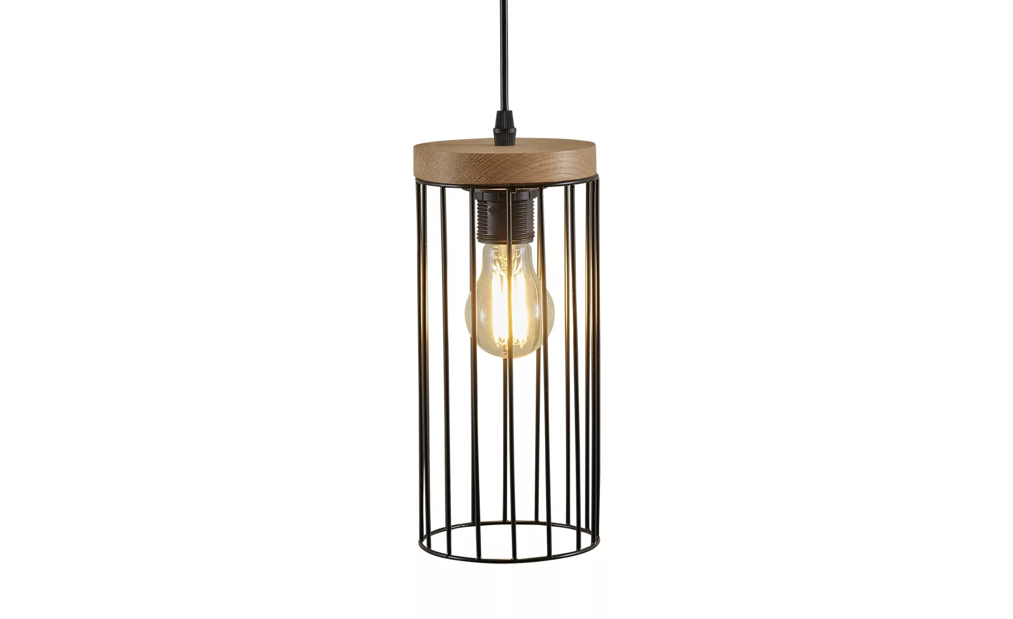 Pendelleuchte, 1-flammig, Eiche/Metall schwarz - holzfarben - 110 cm - Lamp günstig online kaufen
