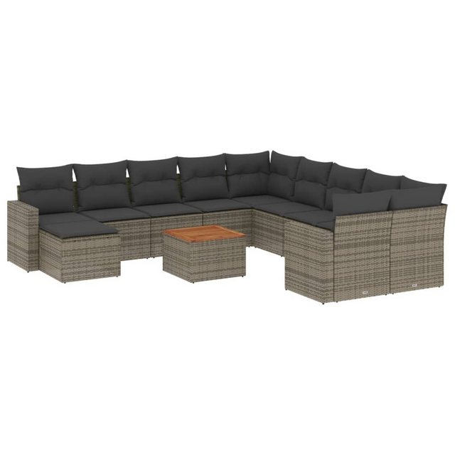 vidaXL Sofaelement 12-tlg. Garten-Sofagarnitur mit Kissen Grau Poly Rattan günstig online kaufen