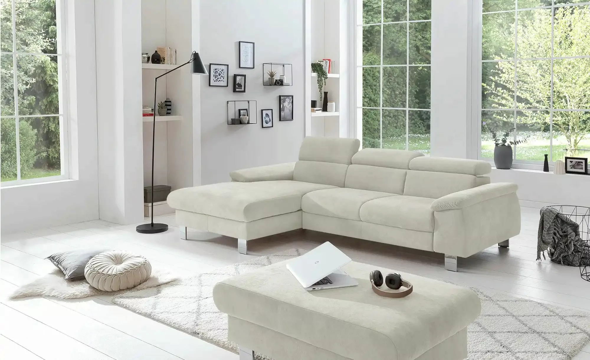 uno Ecksofa aus Velours Micky ¦ creme ¦ Maße (cm): B: 166 H: 72 T: 244 Pols günstig online kaufen