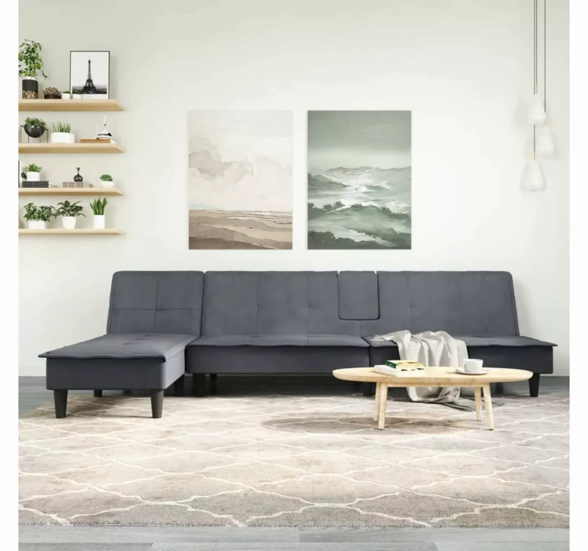 vidaXL Sofa Schlafsofa in L-Form Dunkelgrau 255x140x70 cm Samt günstig online kaufen