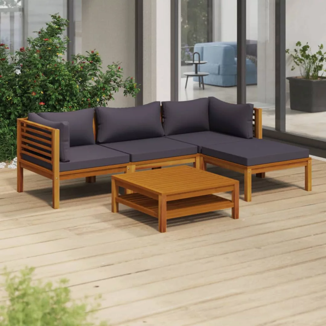 5-tlg. Garten-lounge-set Mit Auflage Massivholz Akazie günstig online kaufen