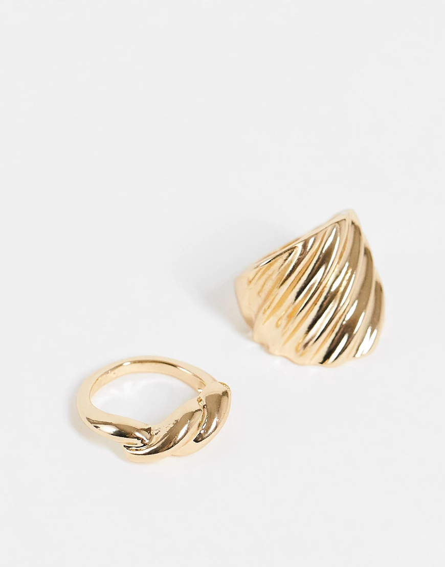 DesignB London – 2er-Pack goldfarbene Ringe mit verdrehtem Design günstig online kaufen