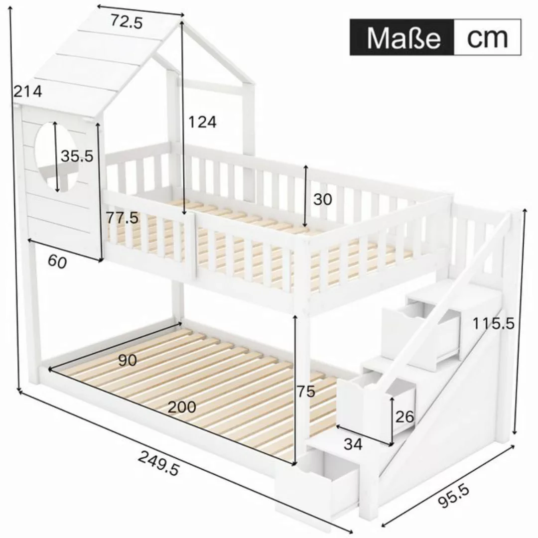 PHOEBE CAT Etagenbett, Hochbett Kinderbett 90x200cm mit Rausfallschutz Stau günstig online kaufen