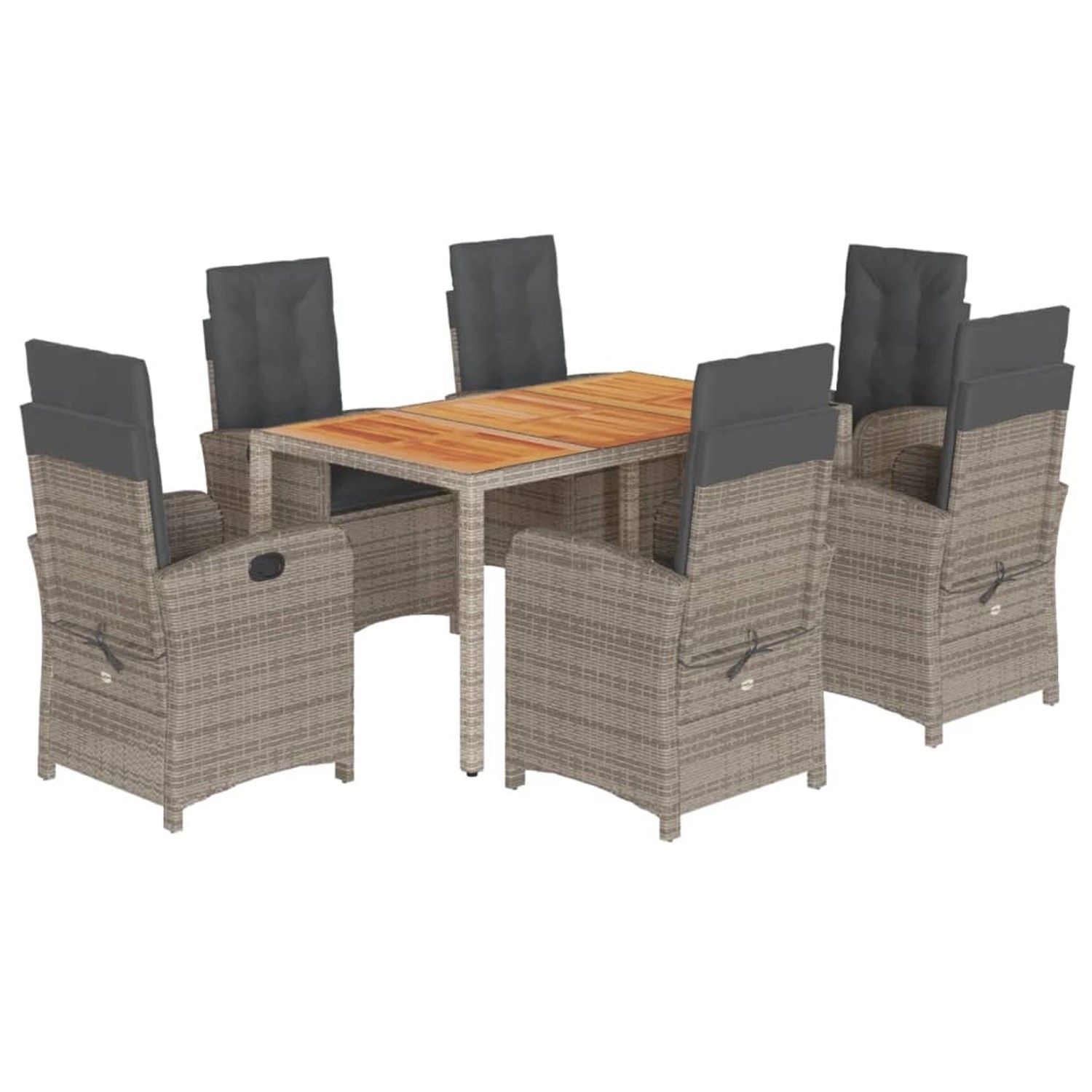 vidaXL 7-Tlg Garten-Essgruppe mit Kissen Grau Poly Rattan 3212244 günstig online kaufen