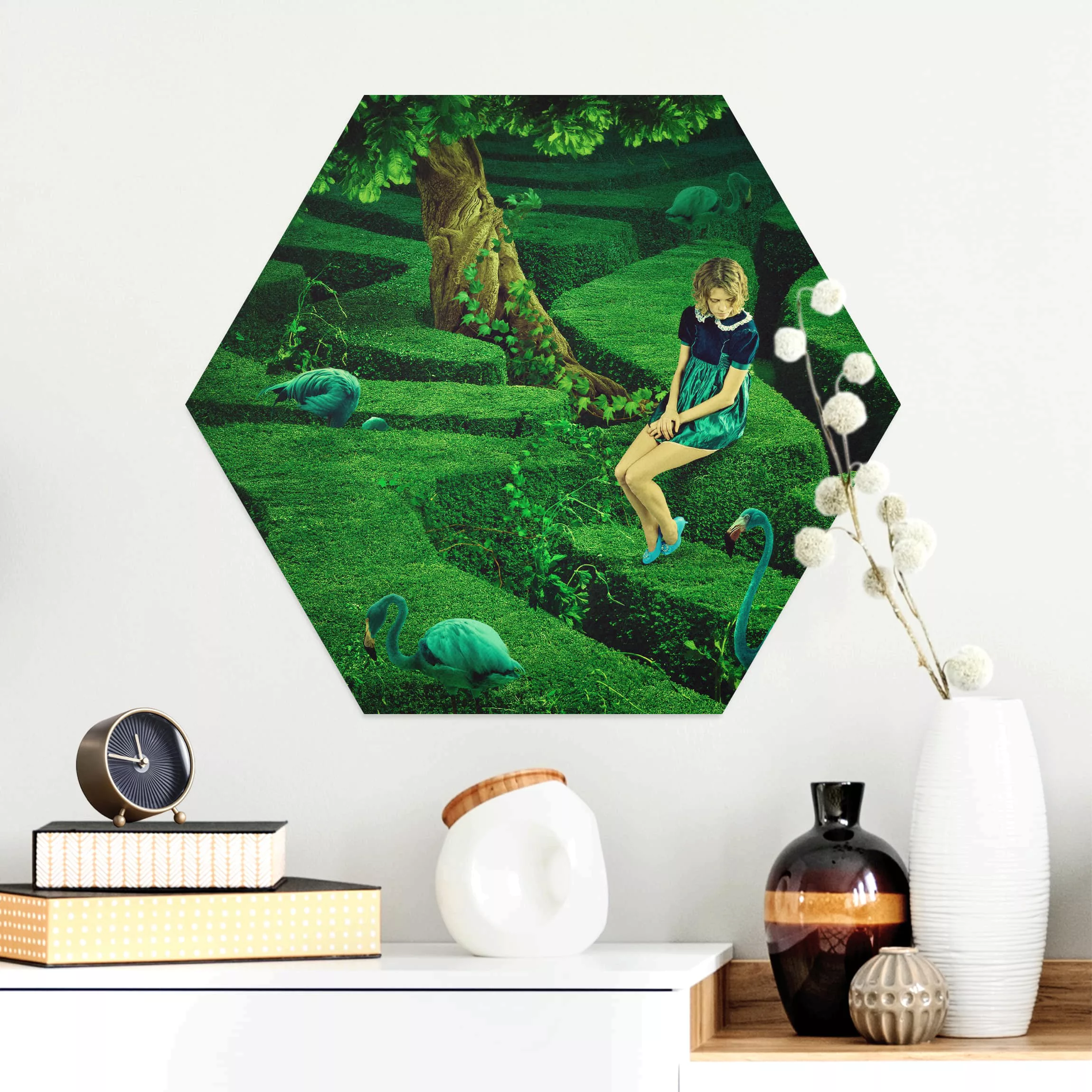 Hexagon-Alu-Dibond Bild Portrait Frau im Labyrinth günstig online kaufen