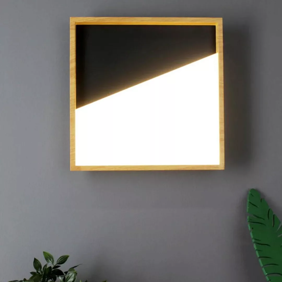 LED-Wandleuchte Vista, schwarz/holz hell, 40 x 40 cm günstig online kaufen
