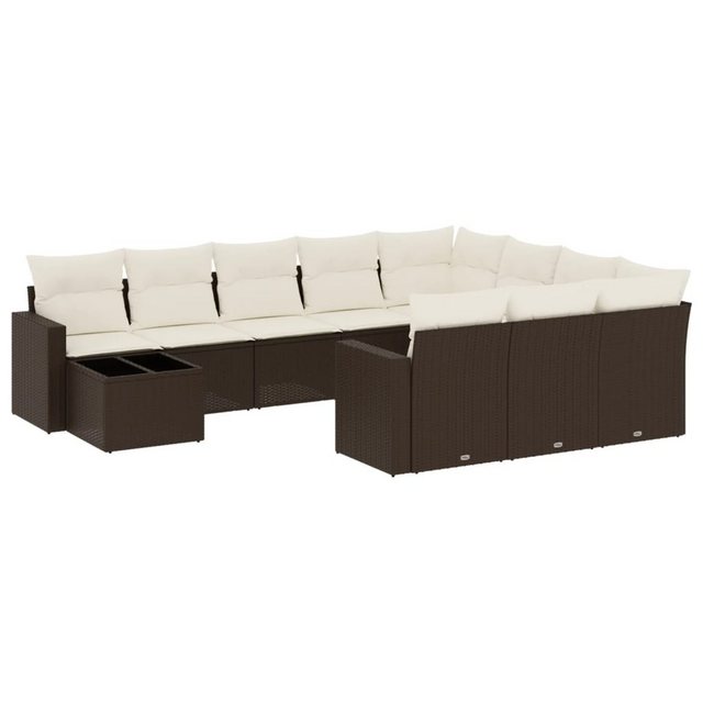 vidaXL Sofaelement 11-tlg. Garten-Sofagarnitur mit Kissen Braun Poly Rattan günstig online kaufen