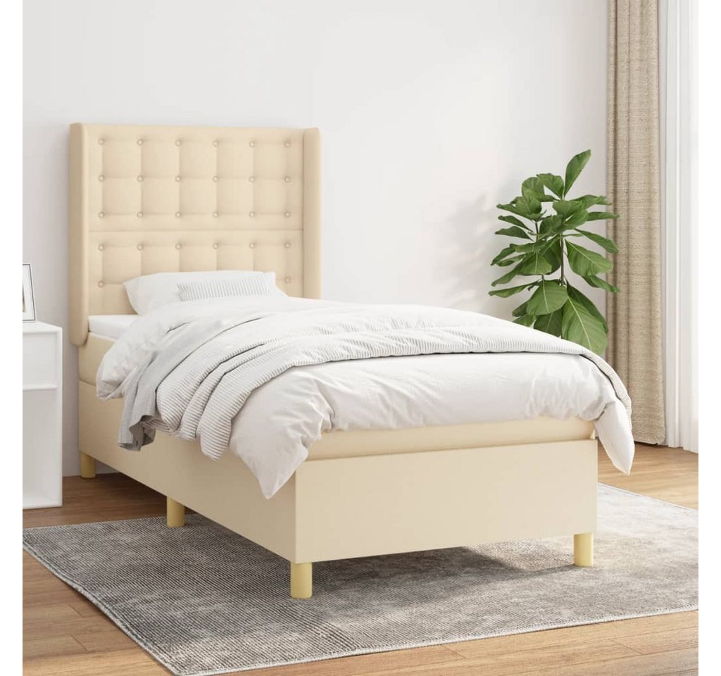 vidaXL Boxspringbett Boxspringbett mit Matratze Creme 90x200 cm Stoff Bett günstig online kaufen