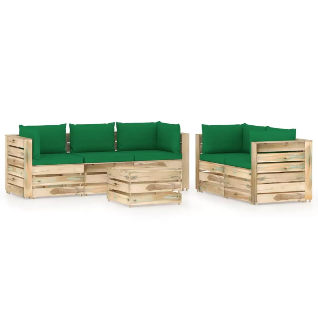 6-tlg. Garten-lounge-set Mit Kissen Grün Imprägniertes Holz günstig online kaufen