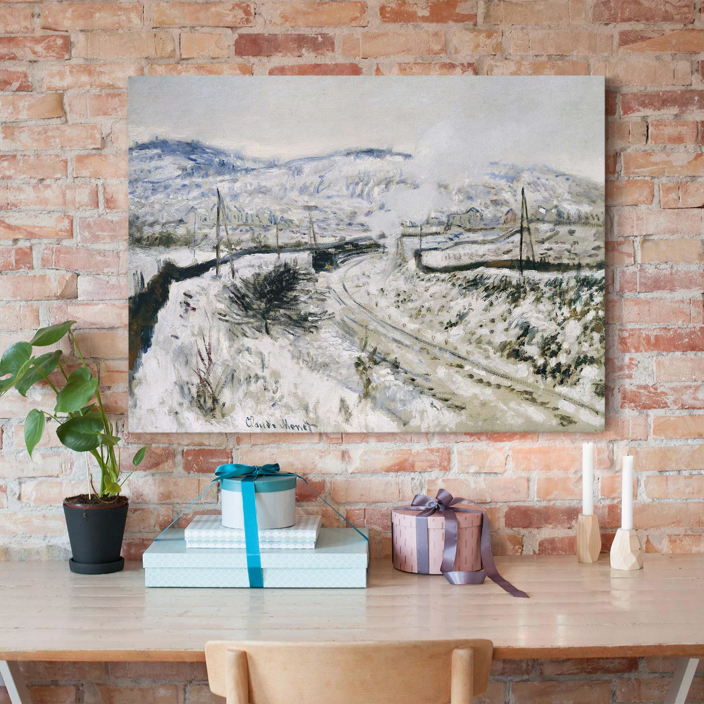 Leinwandbild Kunstdruck - Querformat Claude Monet - Zug im Schnee günstig online kaufen