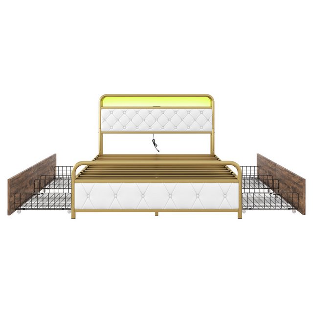 OKWISH Stauraumbett Doppelbett, Nachttischlampe, Metallbett mit USB-Steckdo günstig online kaufen