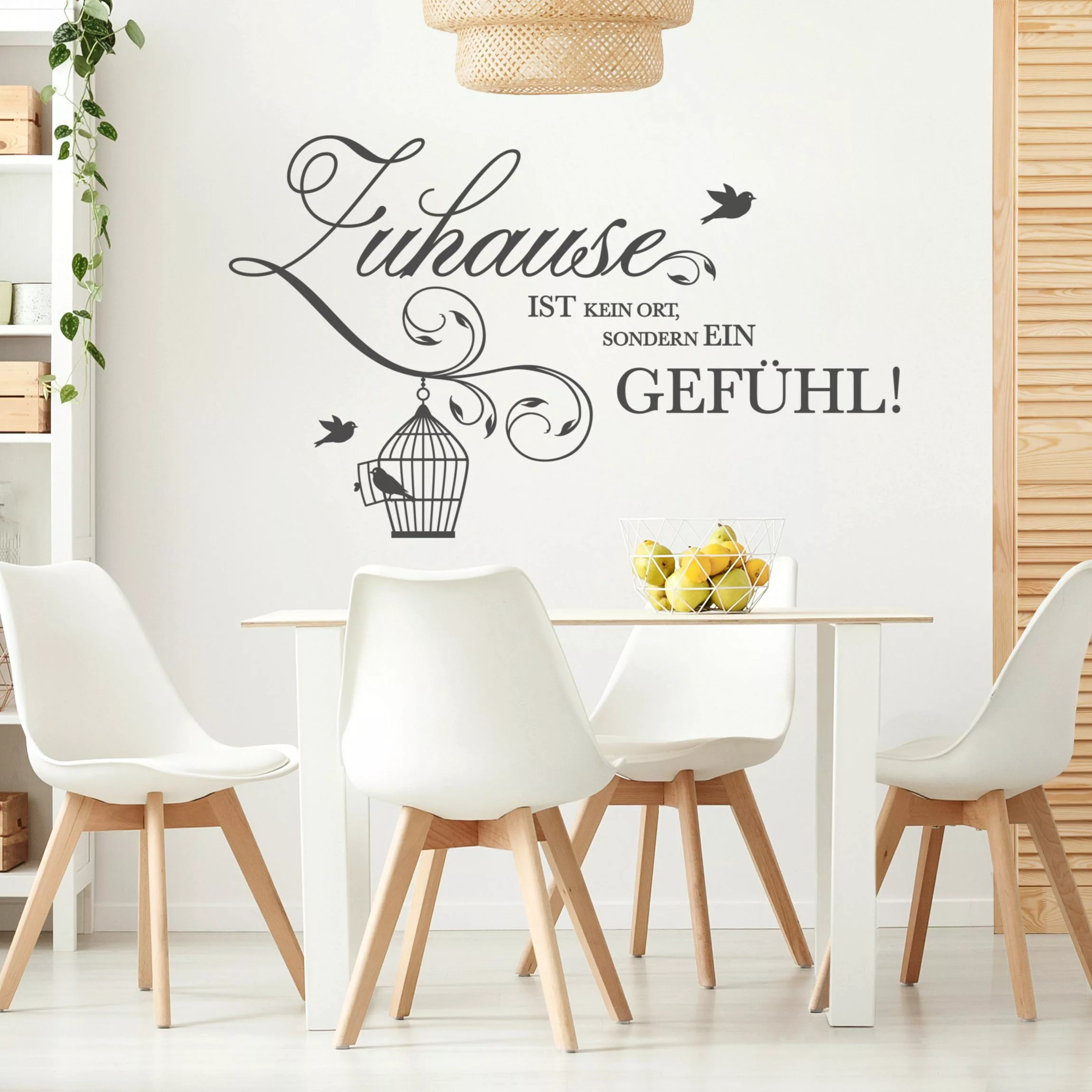 Wandtattoo Spruch Zuhause ist ein Gefühl mit Vogelkäfig günstig online kaufen