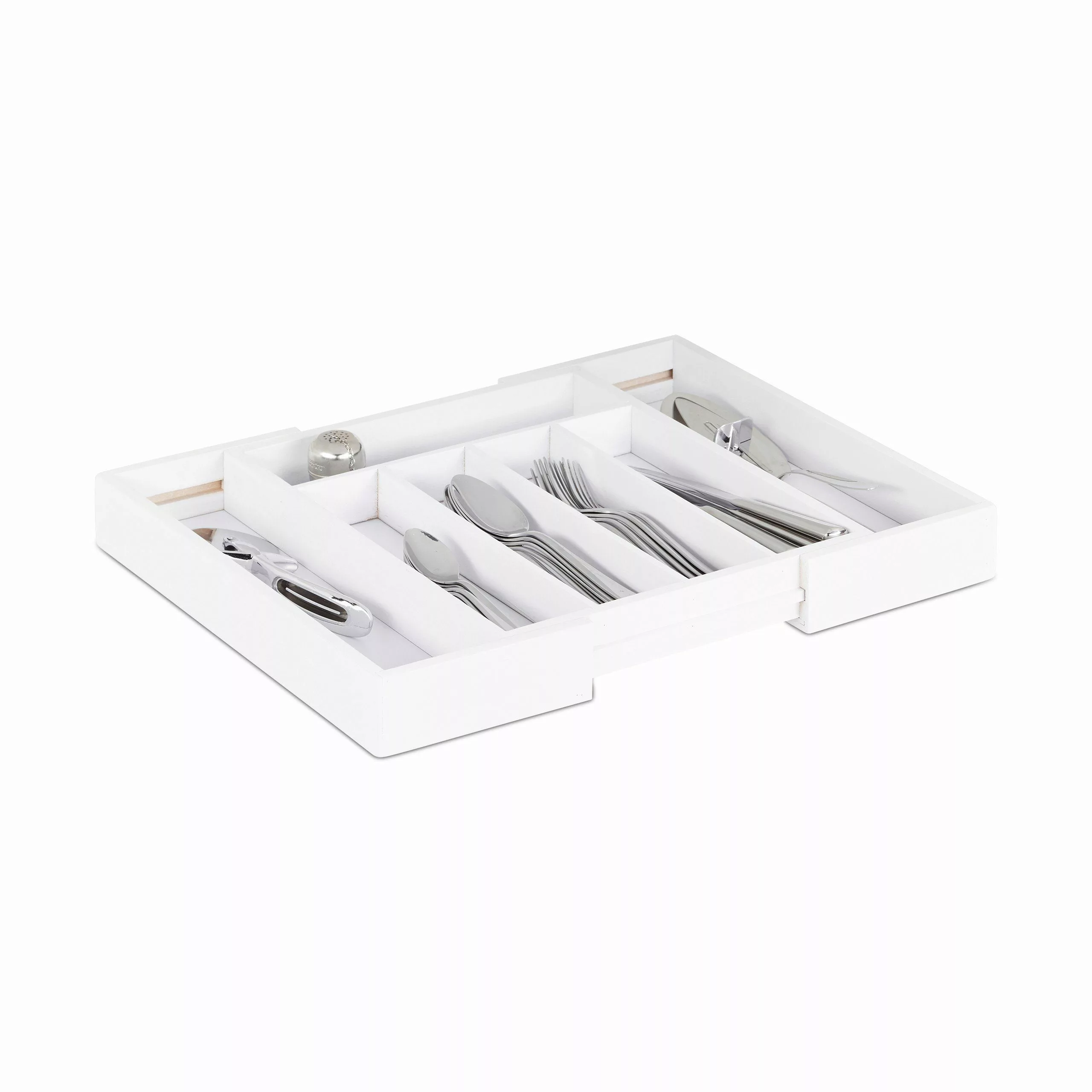 relaxdays Besteckkasten Weißer Besteckkasten Bambus verstellbar günstig online kaufen