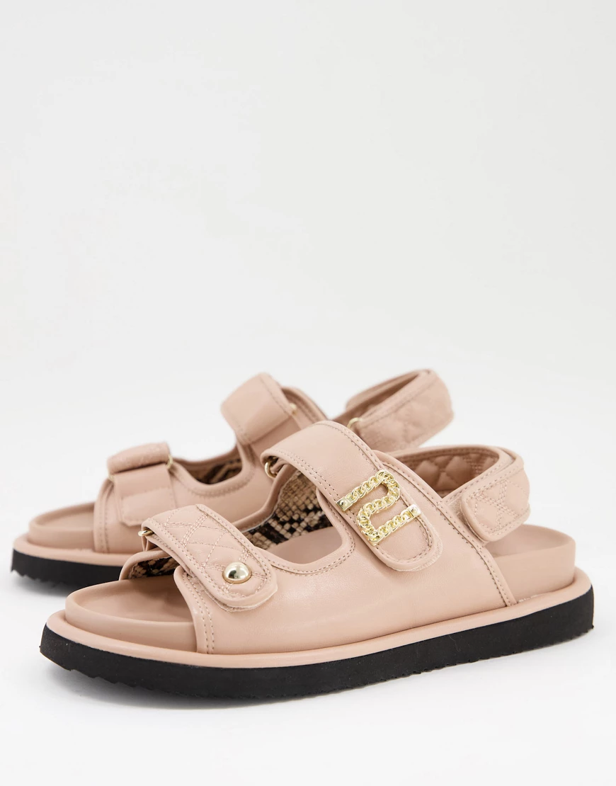 River Island – Flache, sportliche Sandalen in Beige mit Steppdesign-Neutral günstig online kaufen