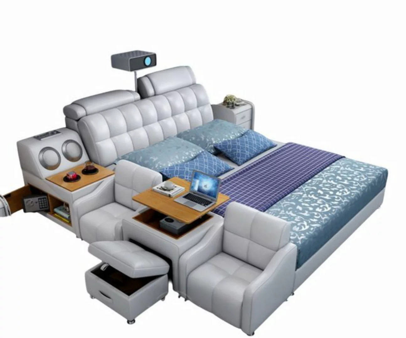 JVmoebel Bett Multifunktions Bett Boxen Luxus Design Leder Betten Doppel So günstig online kaufen