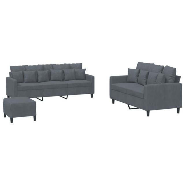 vidaXL Sofa Sofagarnitur Set mit Kissen Samt, 3-tlg., Dunkelgrau günstig online kaufen