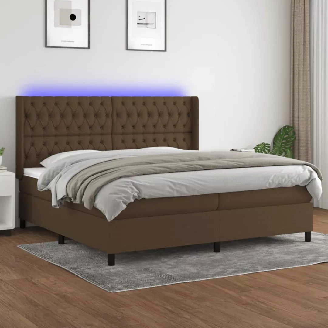 Vidaxl Boxspringbett Mit Matratze & Led Dunkelbraun 200x200 Cm Stoff günstig online kaufen