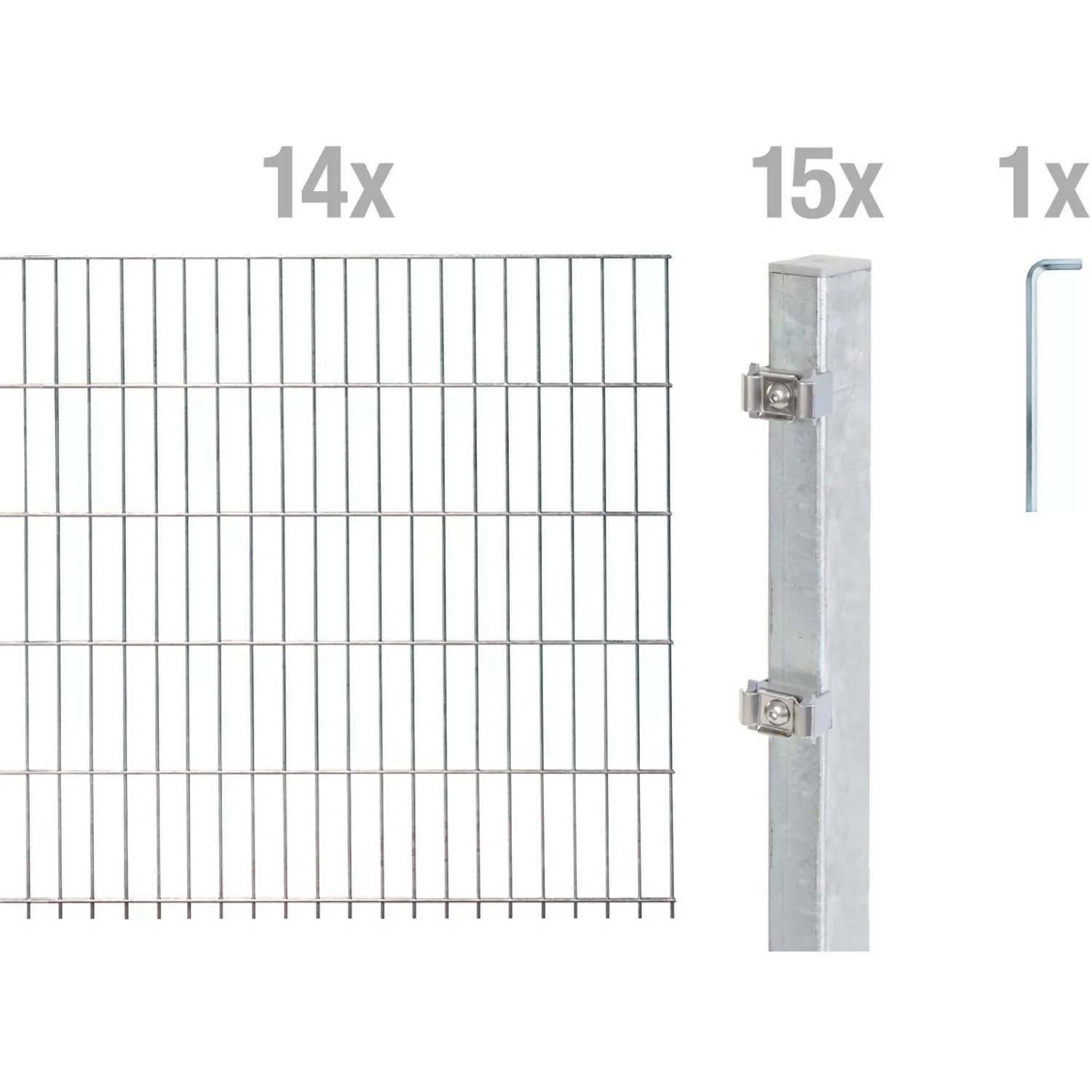 Metallzaun Grund-Set Doppelstabmatte feuerverzinkt 14 x 2 m x 1,4 m günstig online kaufen
