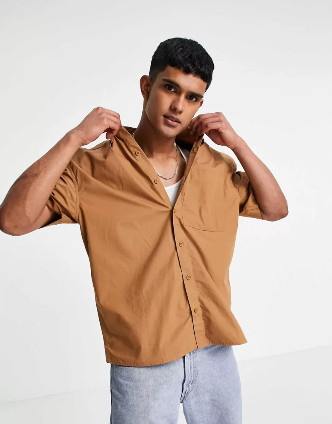 Topman – Paper Touch – Oversize-Hemd in Tabakbraun günstig online kaufen