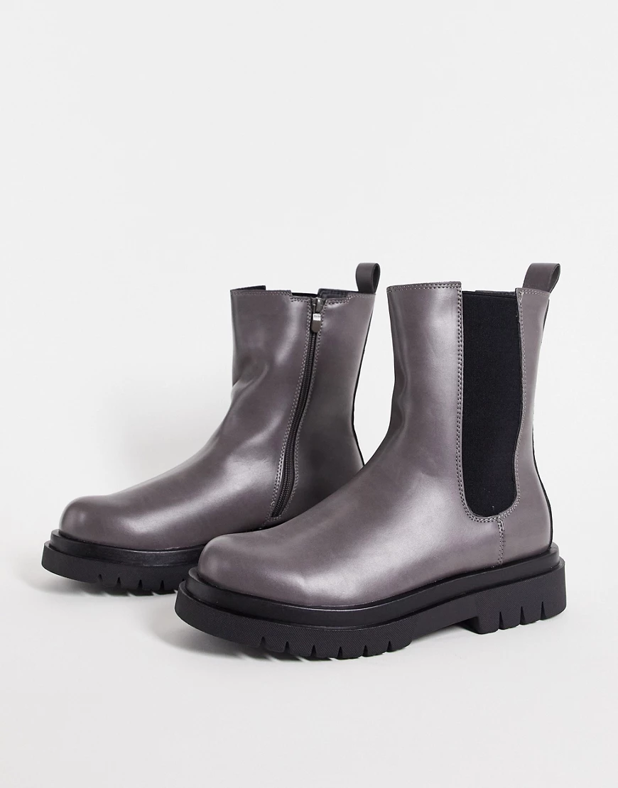 Truffle Collection – Chelsea-Stiefel zum Überziehen aus grauem Kunstleder m günstig online kaufen