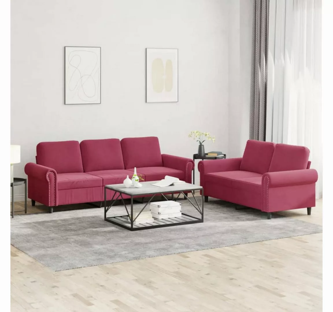 vidaXL Sofa Sofagarnitur Set mit Kissen Samt, 2-tlg., Rot günstig online kaufen