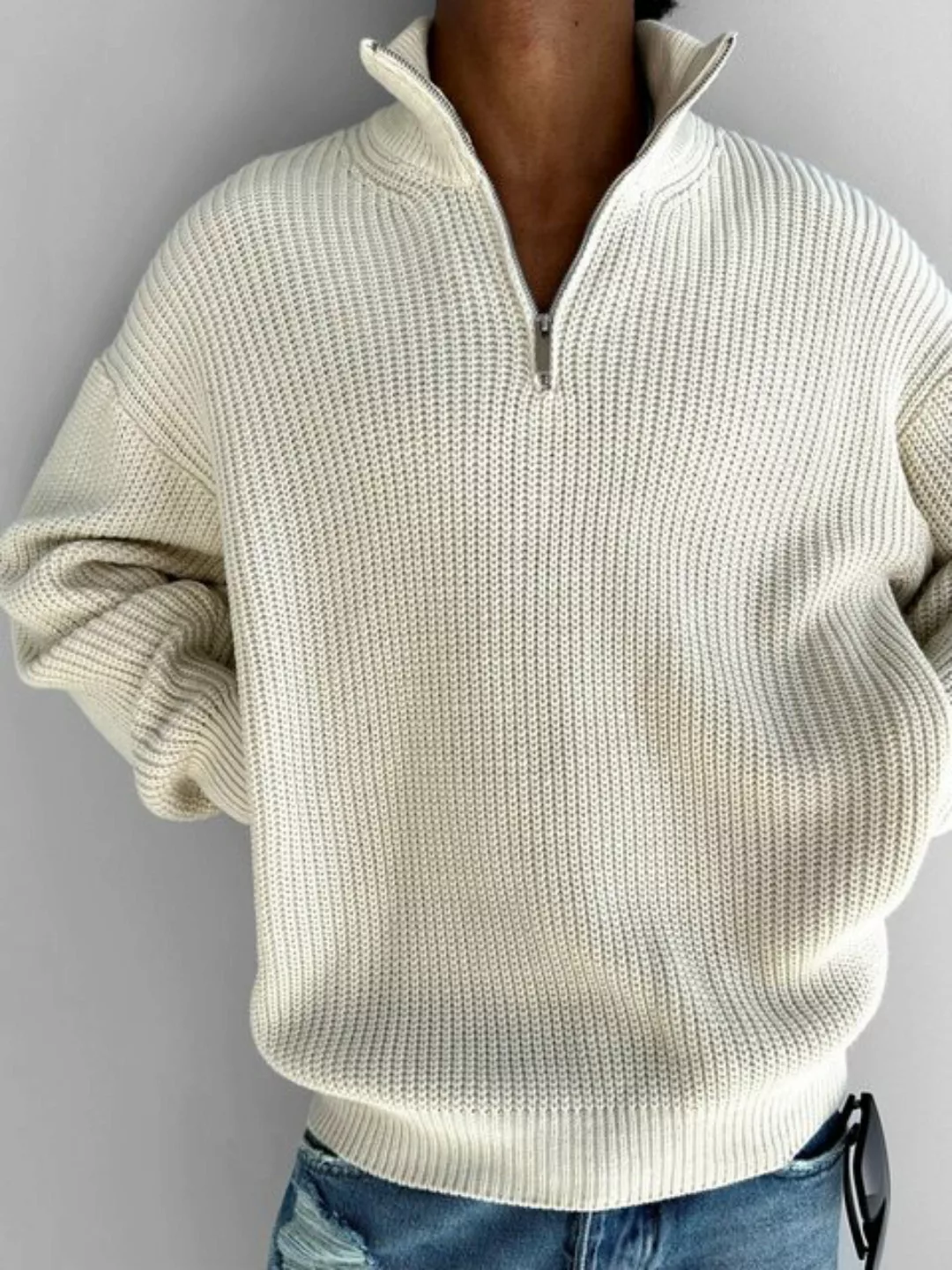 Abluka Strickpullover Gestrickter Relaxed Half Zip Sweater – Must-Have Tren günstig online kaufen