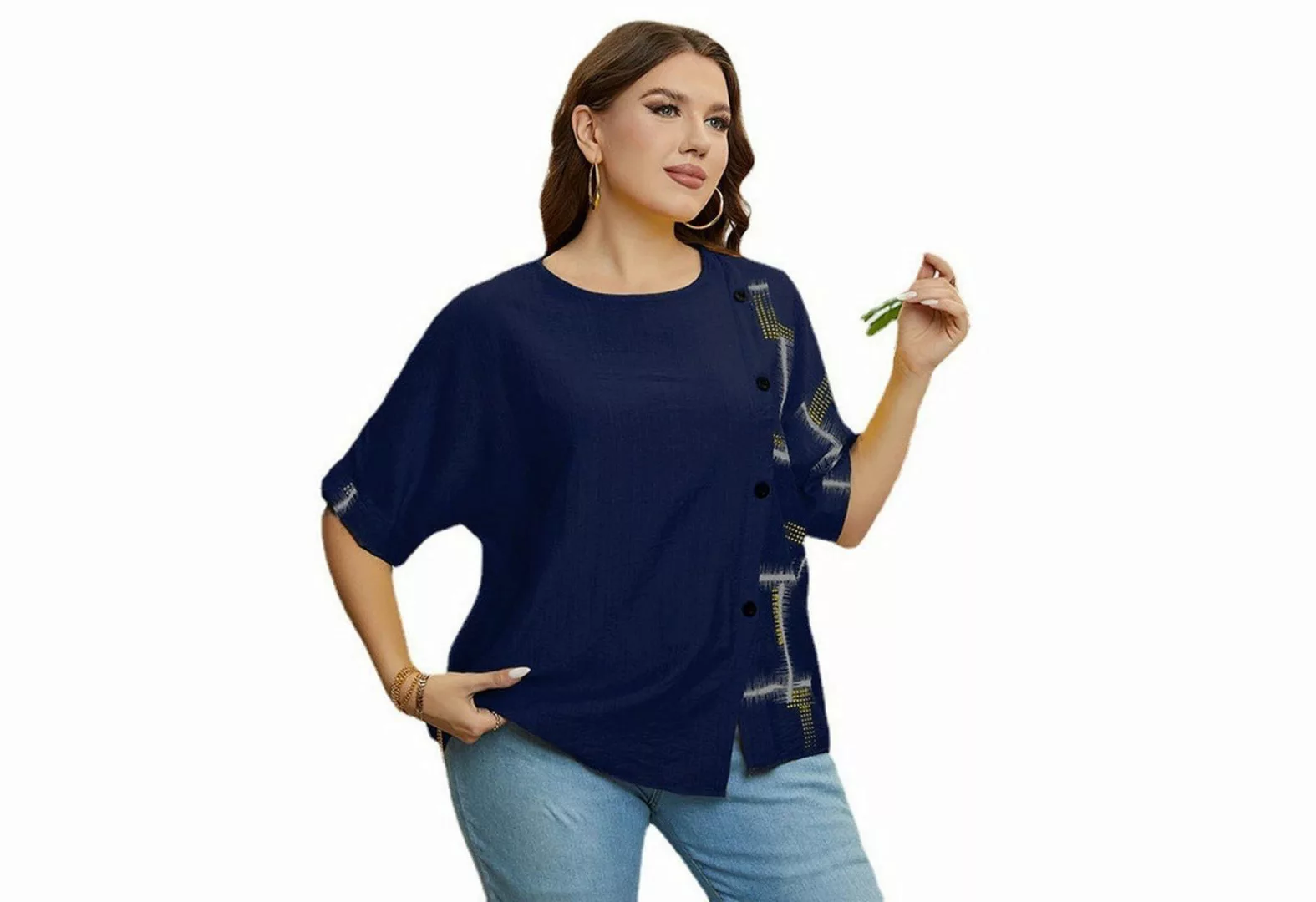 YRIIOMO T-Shirt Sommer Stilvoller Rundhals-Taste Lockeres Damen Oberteil günstig online kaufen