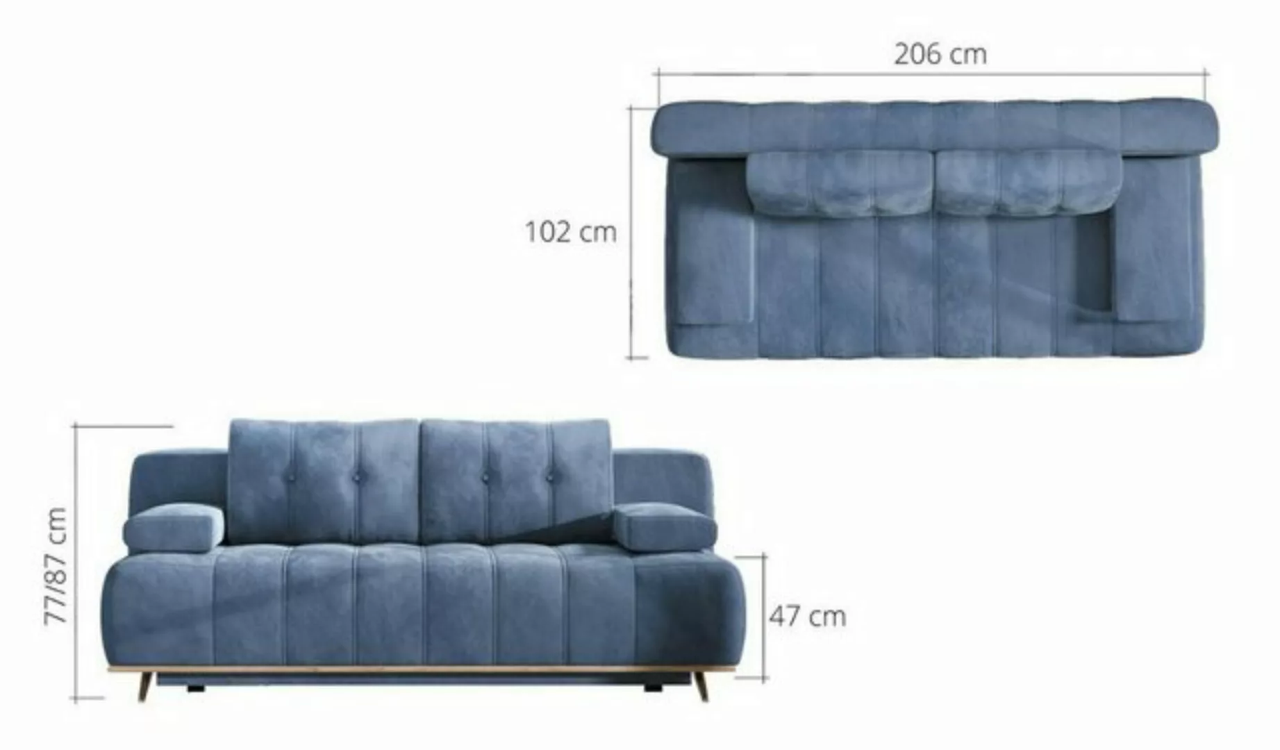 JVmoebel Sofa Schlafsofa 3er Sitz Sofas Zimmer Möbel Bett Dreisitzer Couch günstig online kaufen