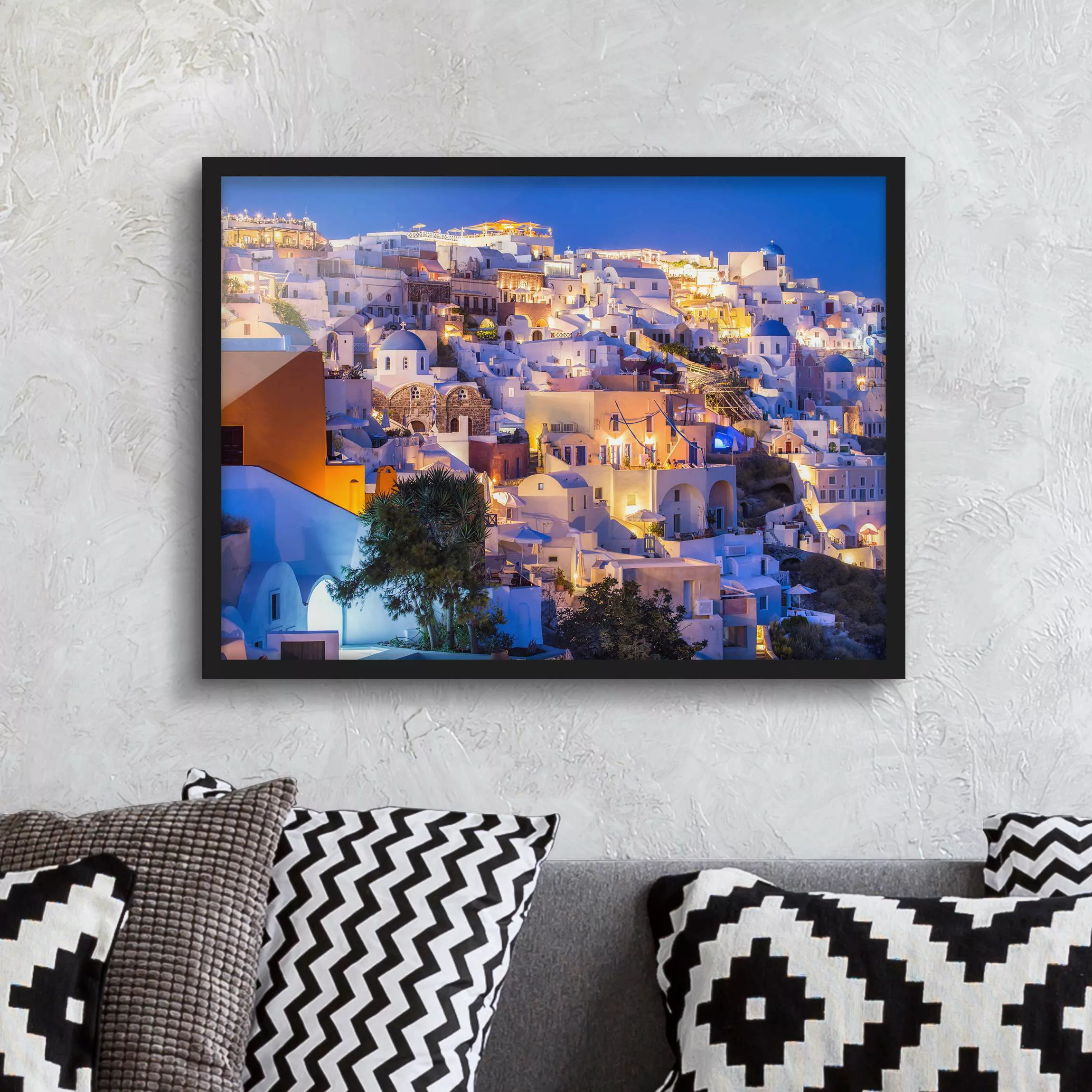 Bild mit Rahmen Santorini at night günstig online kaufen