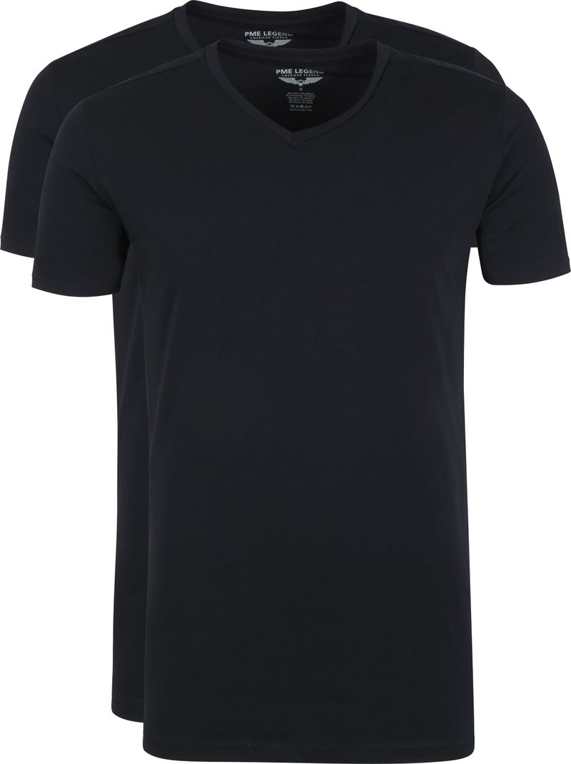 PME Legend Basic T-Shirt 2er Pack V-Ausschnitt Schwarz - Größe XXL günstig online kaufen