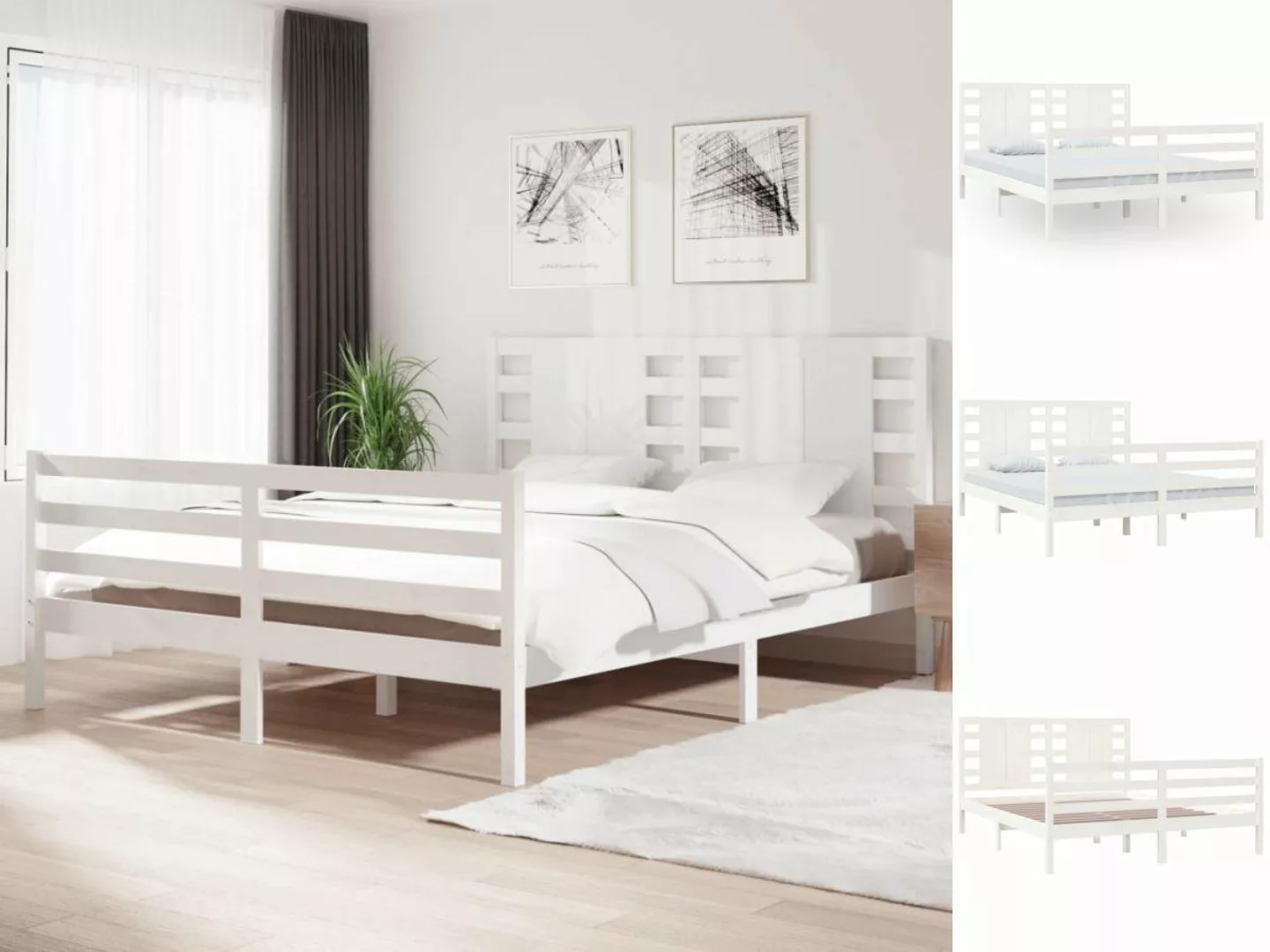 vidaXL Bettgestell Massivholzbett Weiß Kiefer 160x200 cm Bett Bettgestell D günstig online kaufen