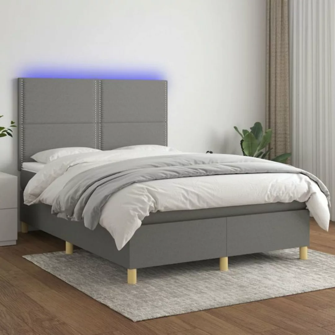 vidaXL Bettgestell Boxspringbett mit Matratze LED Dunkelgrau 140x200 cm Sto günstig online kaufen