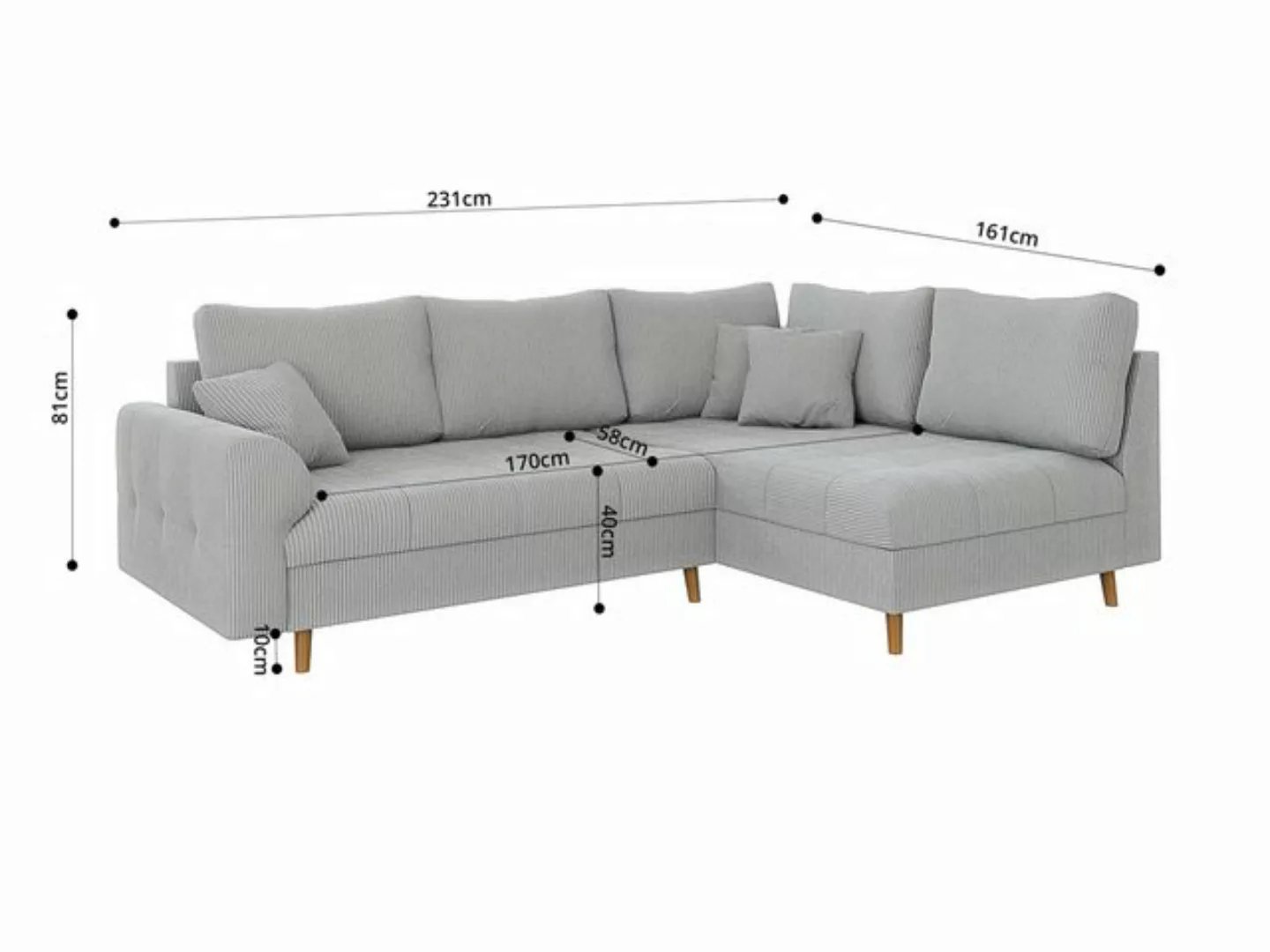 S-Style Möbel Ecksofa und Hocker Zara mit Schlaffunktion und Braun Holzfüße günstig online kaufen