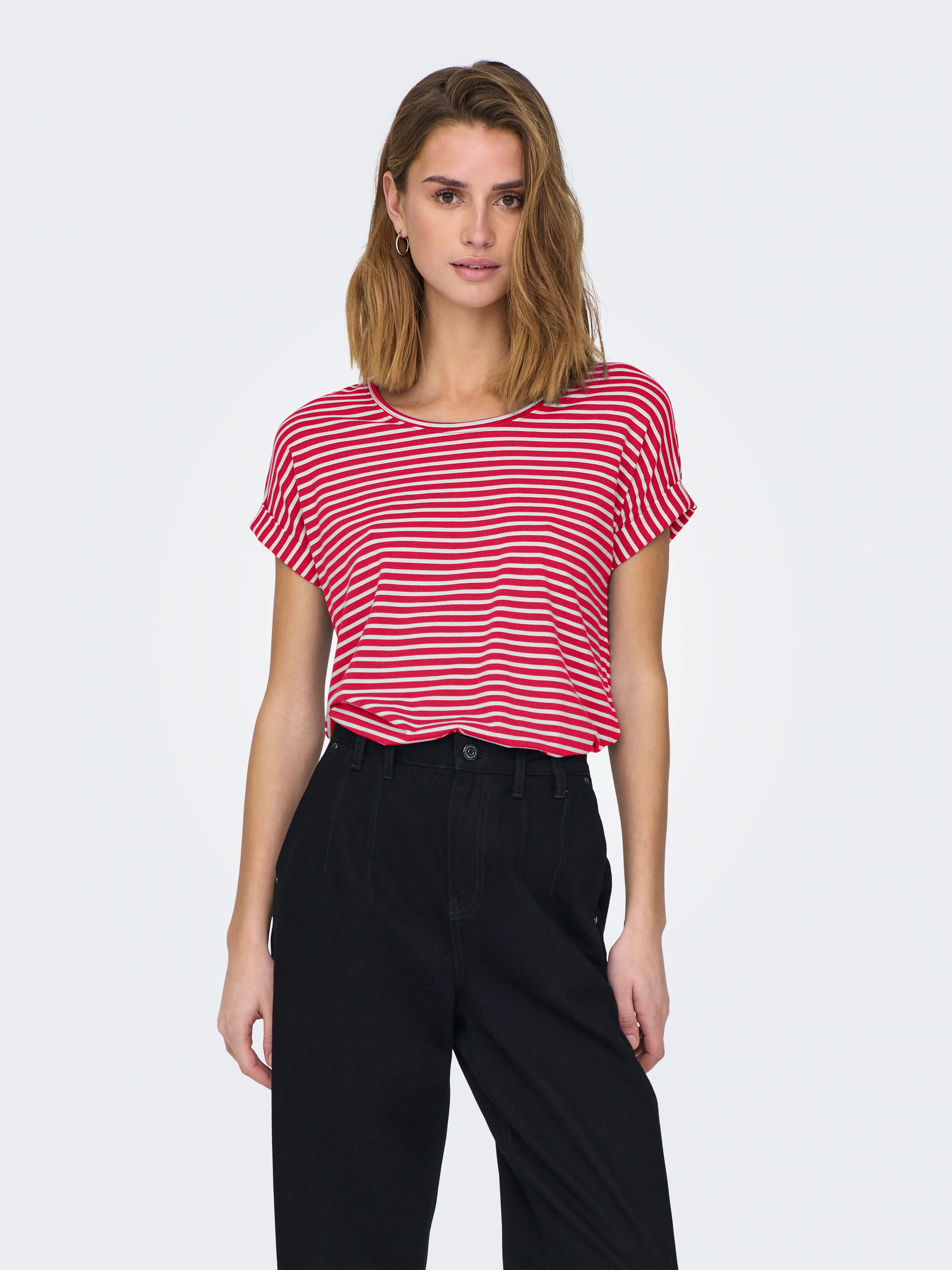 ONLY T-Shirt ONLMOSTER STRIPE S/S O-NECK TOP JRS NOOS mit Aufschlag am Arm günstig online kaufen