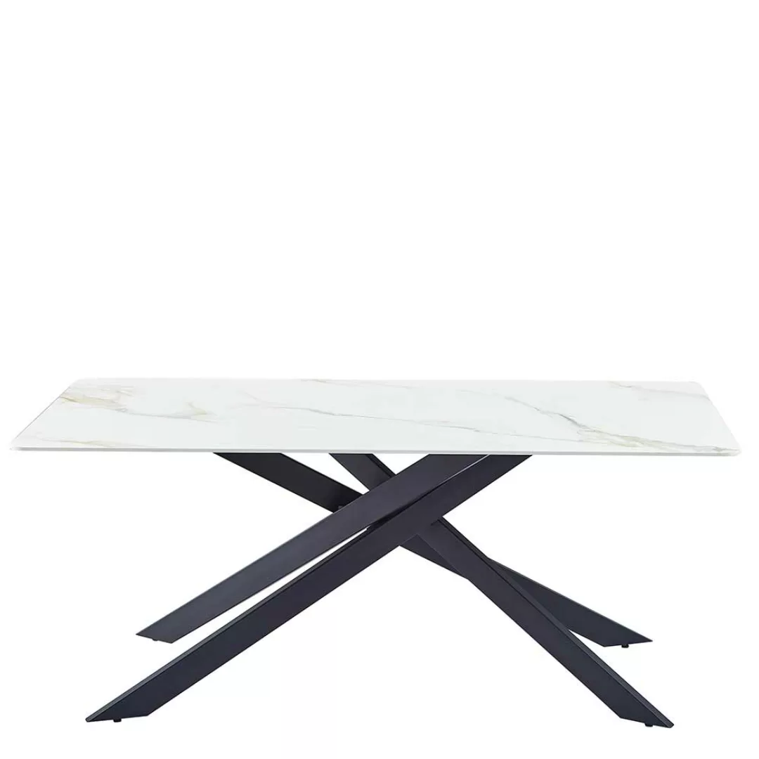 Esszimmer Tisch schwarz weiss mit Sinterstein Platte Mikado Fußgestell günstig online kaufen