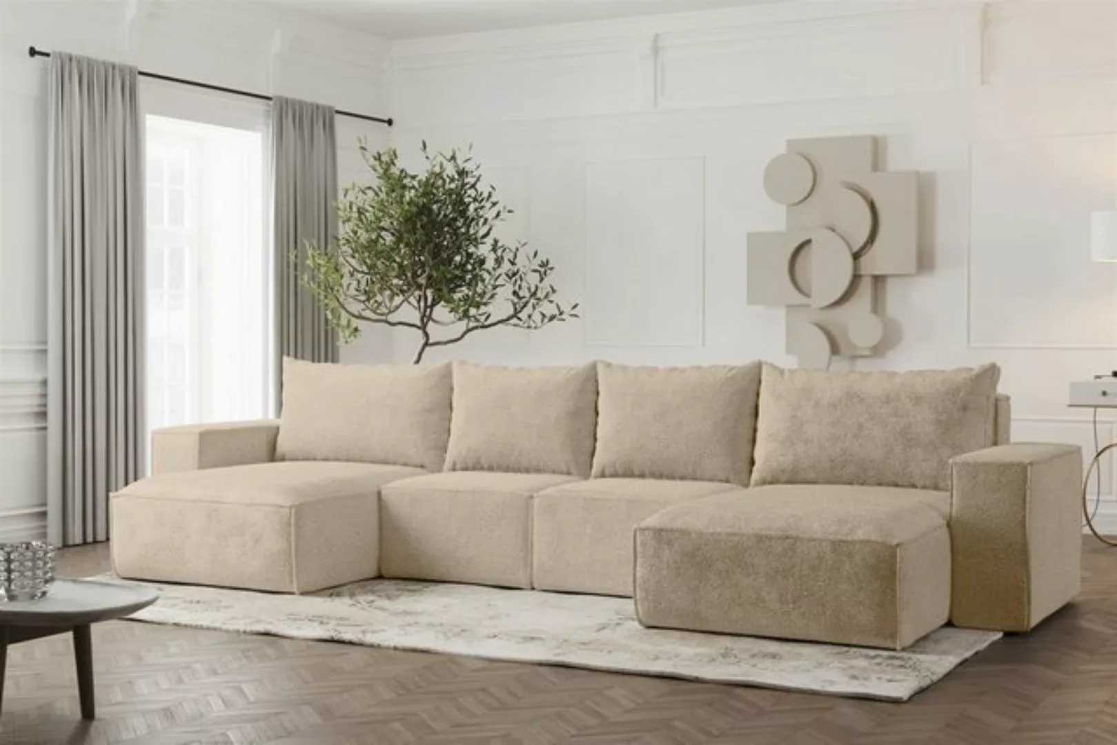 Fun Möbel Wohnlandschaft Sofa U-Form ESTELLE mit Schlaffunktion in Stoff, i günstig online kaufen