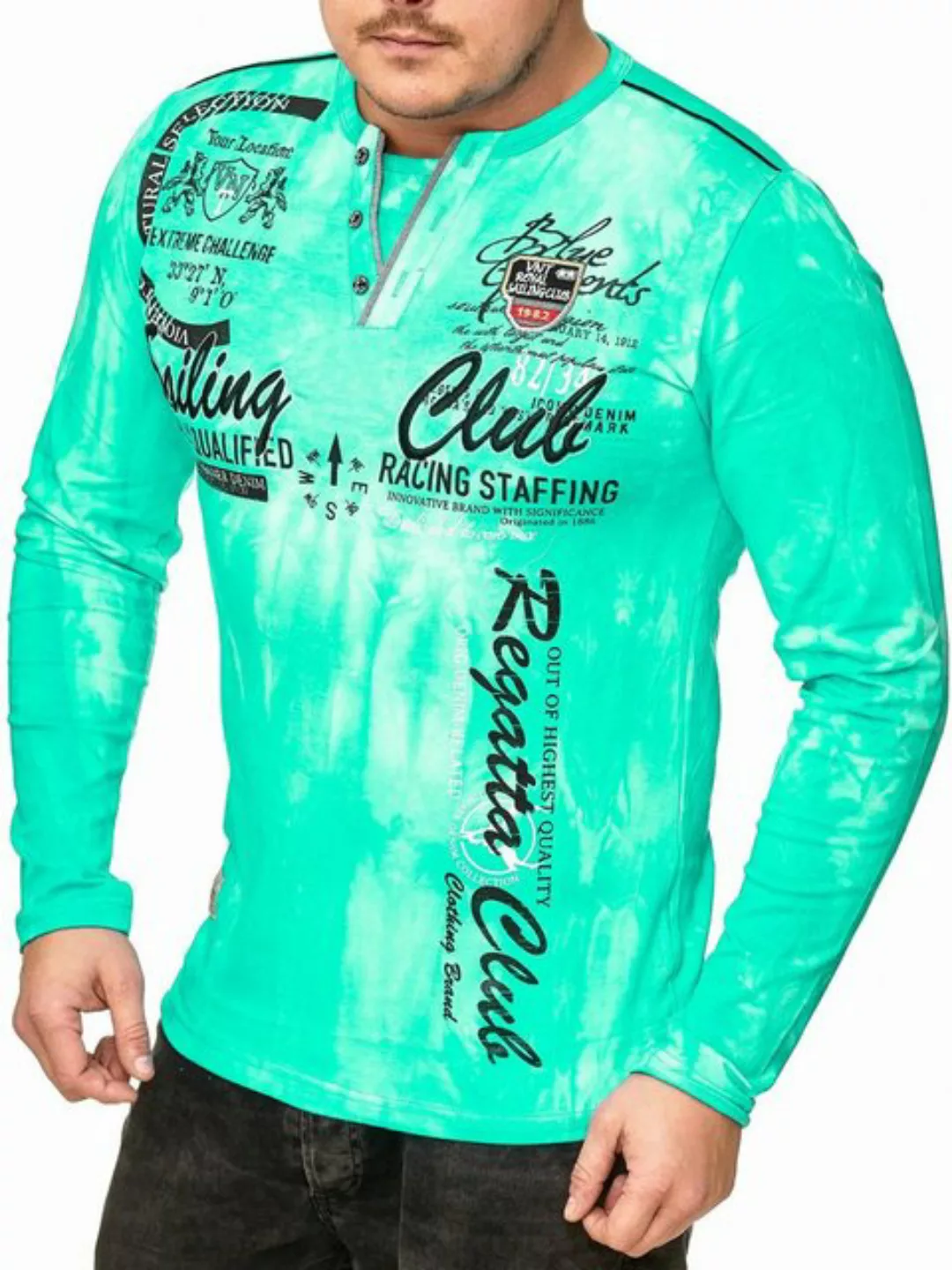 L.gonline Langarmshirt Herren Longsleeve, verwaschenes Longshirt, Langa (Pa günstig online kaufen