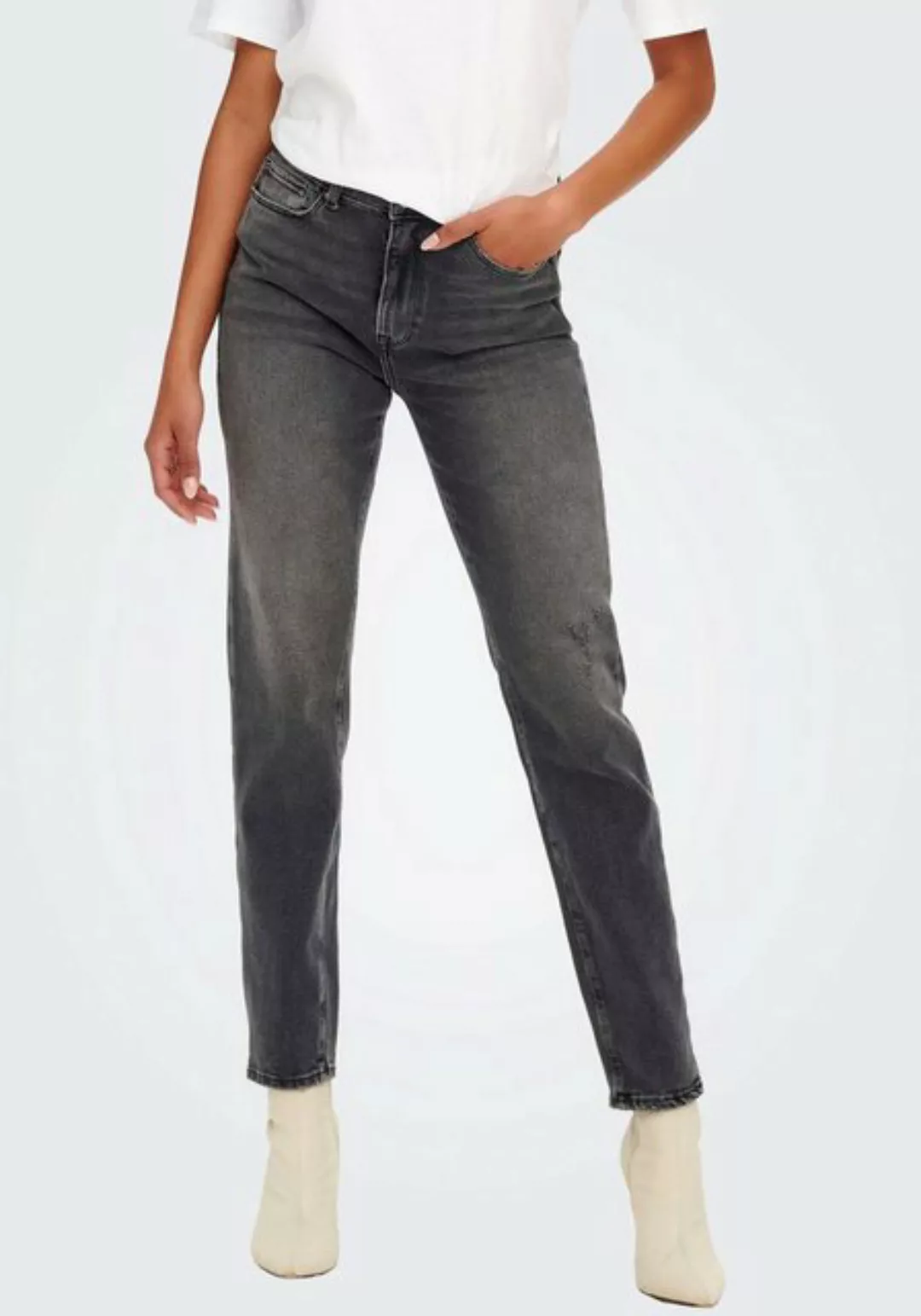 Only Damen Jeans ONLEMILY CRO614 - Straight Fit - Grau - Dark Grey Denim günstig online kaufen