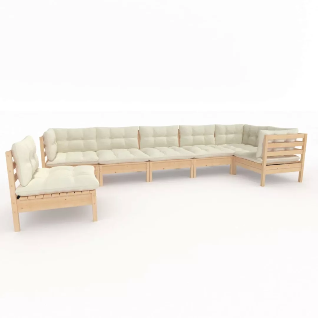 7-tlg. Garten-lounge-set Mit Creme Kissen Kiefernholz günstig online kaufen