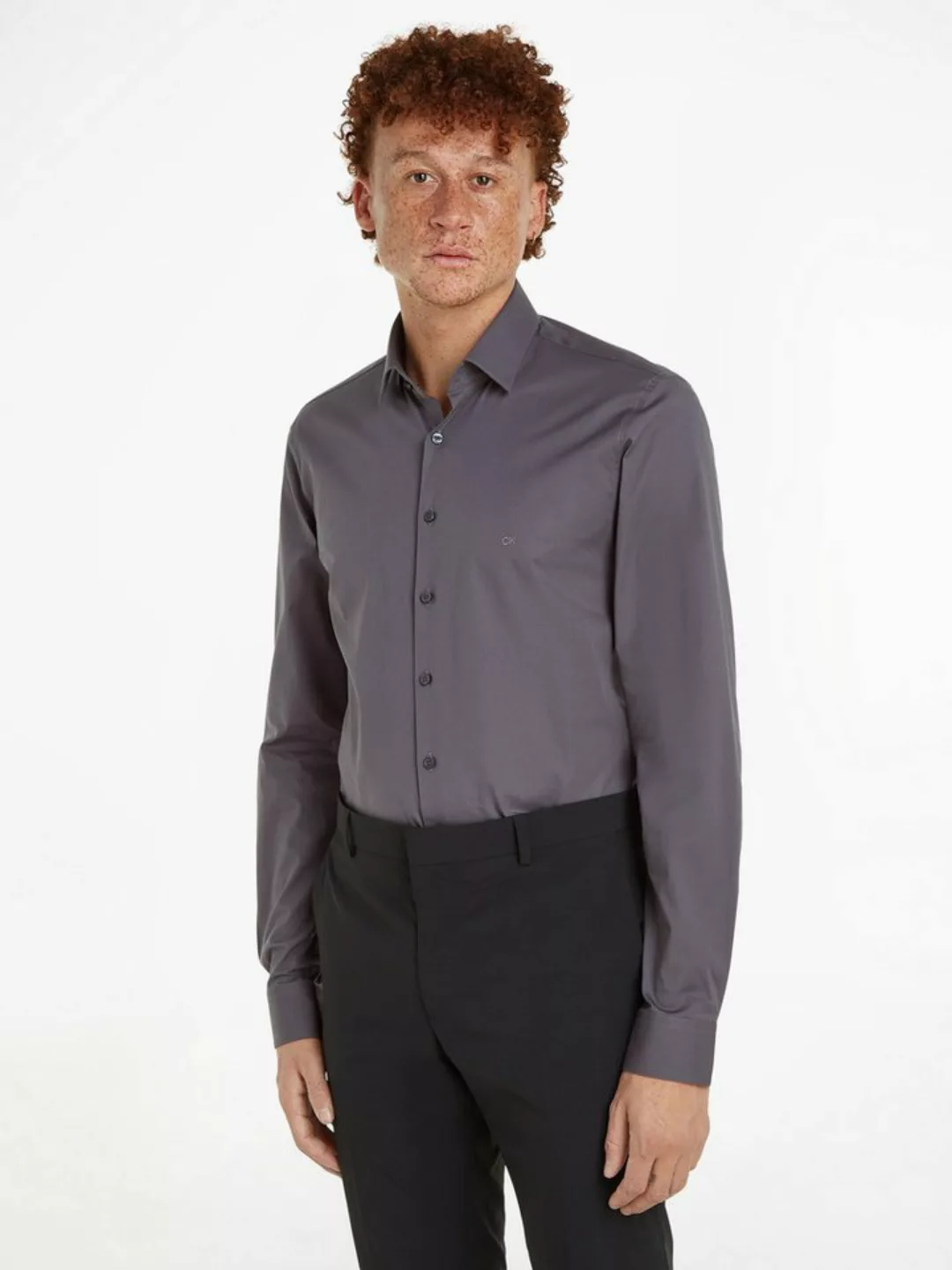 Calvin Klein Businesshemd POPLIN STRETCH SLIM SHIRT mit Kentkragen, Logopri günstig online kaufen